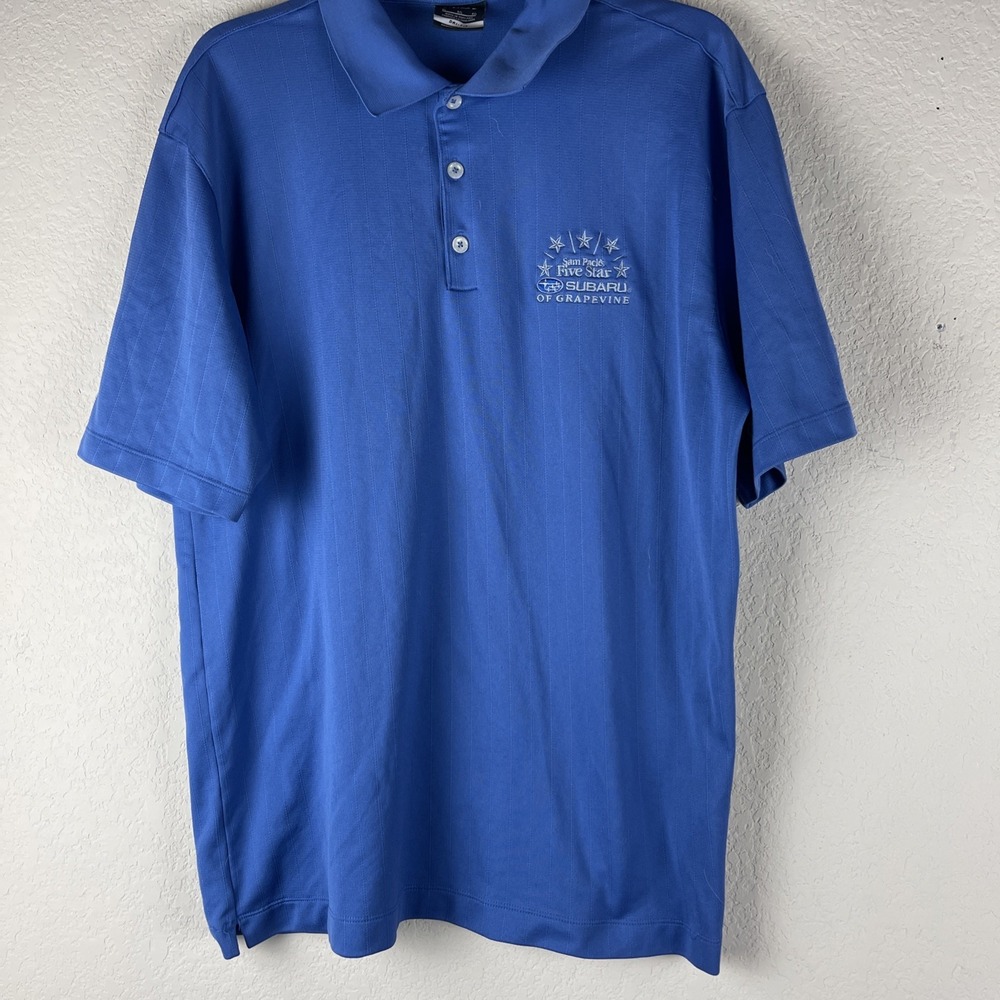 Nike Golf Dri-Fit Blue Short Sleeve Polo Shirt Men's sz XL Sam Pack's Ford Logo